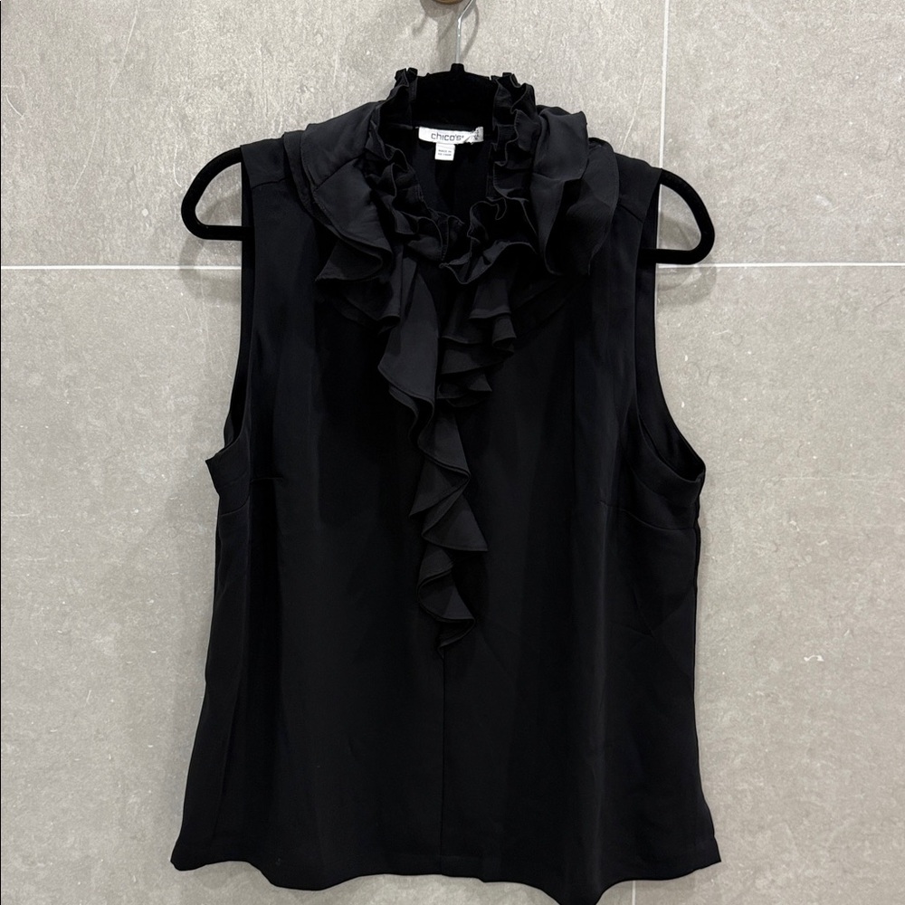 Never worn - Chico's Black Ruffled Sleeveless Blouse